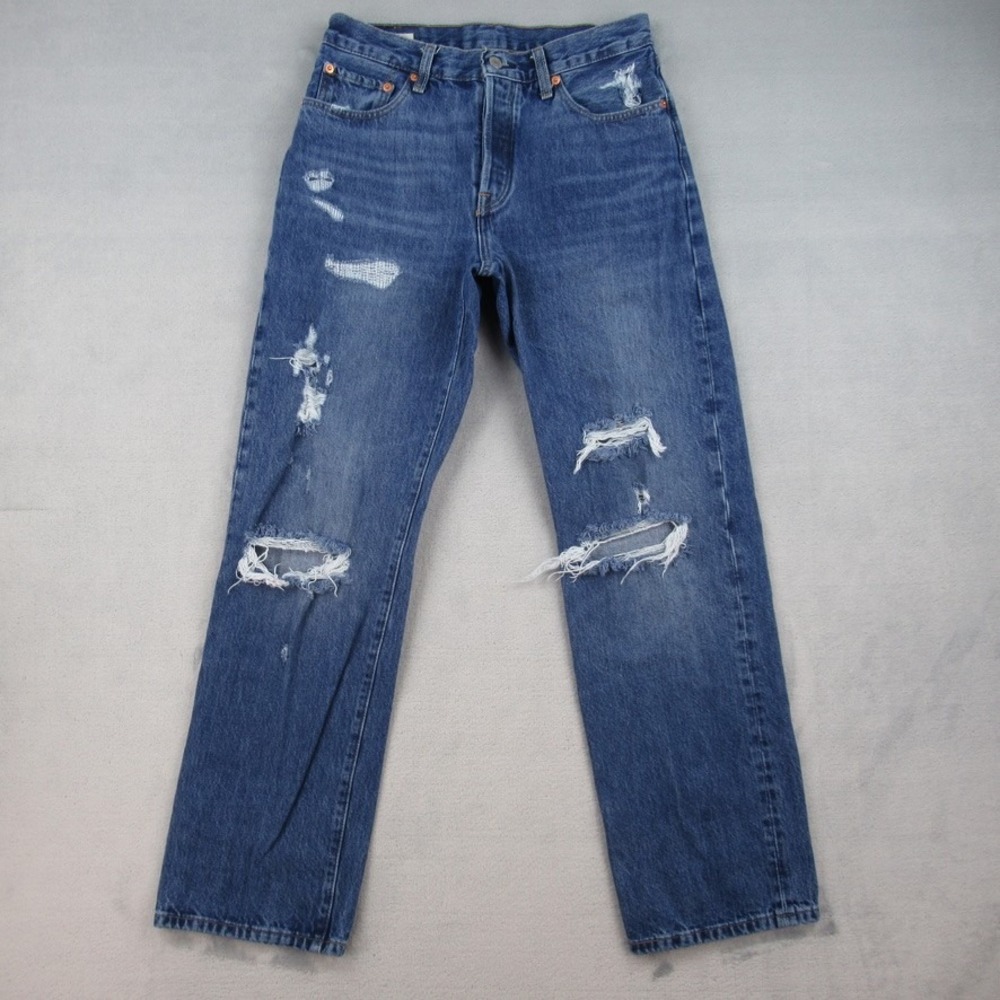 Levis Premium 501 Original Fit Distressed Jeans Blue Denim W26 L30 A1959-0010